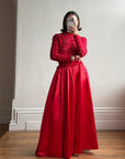 Vintage 90s High Floral Satin Gown Red