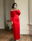 Vintage 90s Satin Off Shoulder Gown Red