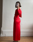 Vintage 90s Satin Off Shoulder Gown Red