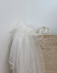 Vintage Full Length Tiered Bridal Veil with Cage Headpiece