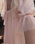 Vintage Pink Pleated Frill Tie Peignoir Cape