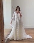 Vintage 70s Butterfly Lace Bridal Gown