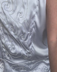 Vintage Embroidered White Satin Drop Waist Dress