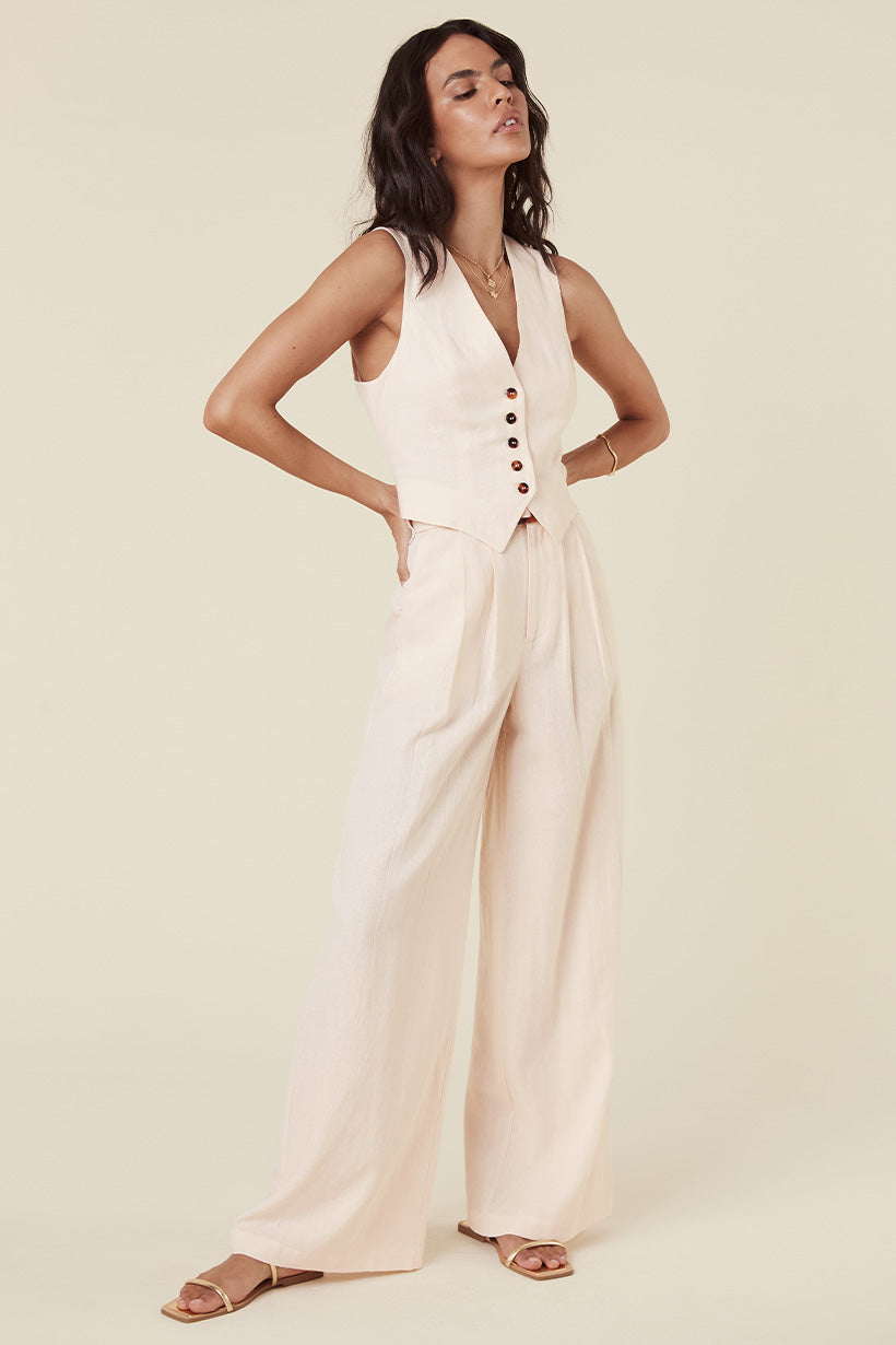 Spell Every Single Day Linen Wideleg Pants Cream