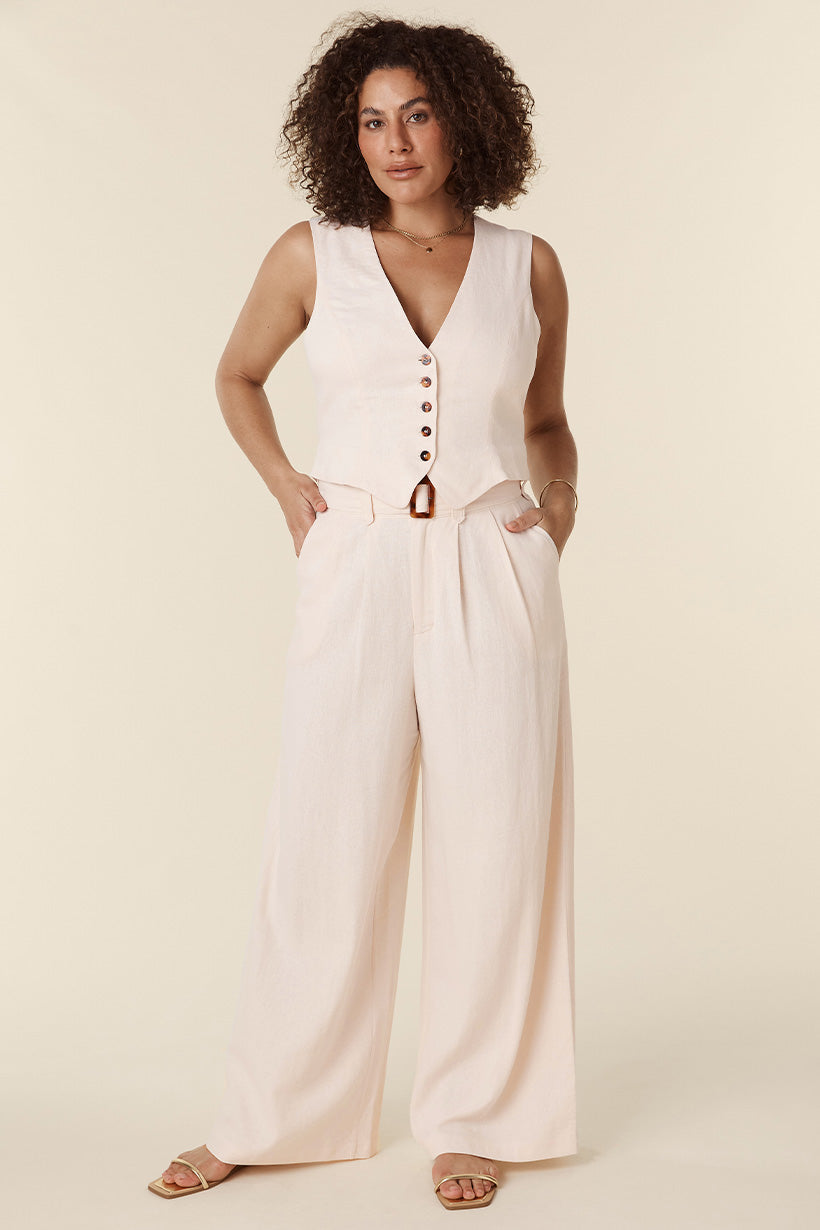 Spell Every Single Day Linen Wideleg Pants Cream