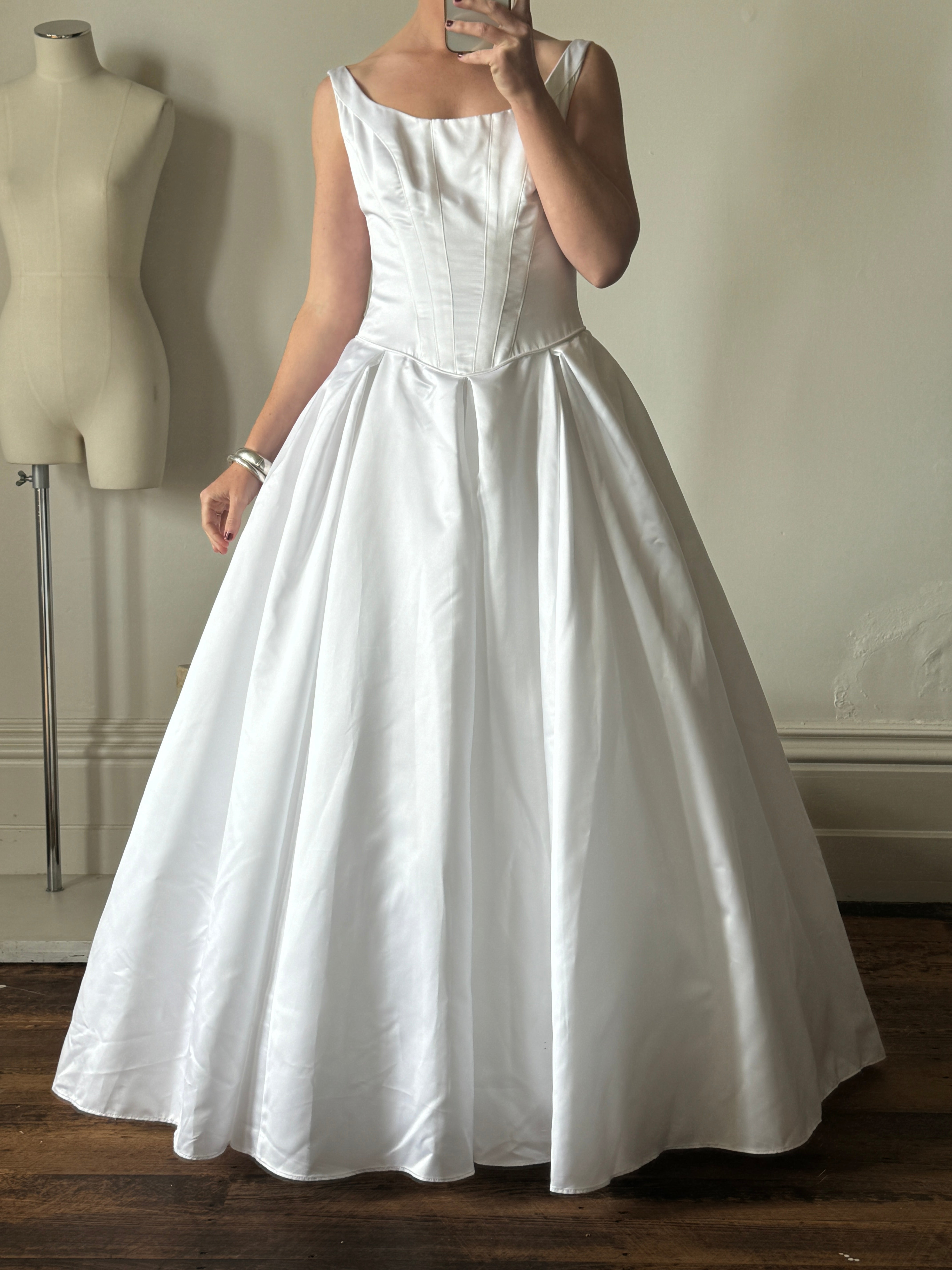 Vintage 90s Satin Princess Cut Wedding Dress