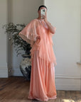 Vintage 70s Apricot Maxi Dress with Sheer Cape