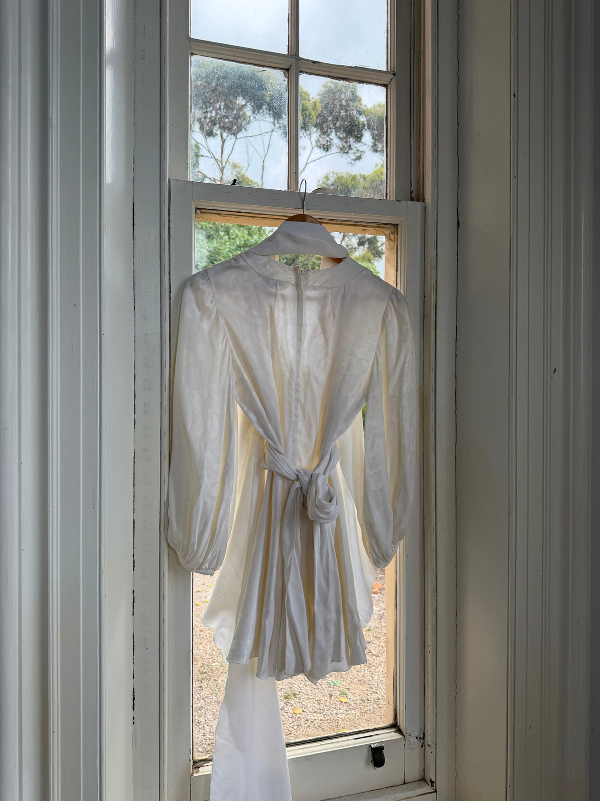 Vintage 70s Satin Jacquard Poet Sleeve Mini Dress