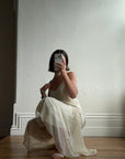 Vintage 90s Pure Silk Embellished Midi Dress With Scarf Creme