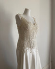 Vintage 90s Italian Naked Embroidered Satin Wedding Dress