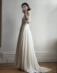 Vintage 90s Italian Velvet Long Sleeve Feather Wedding Gown