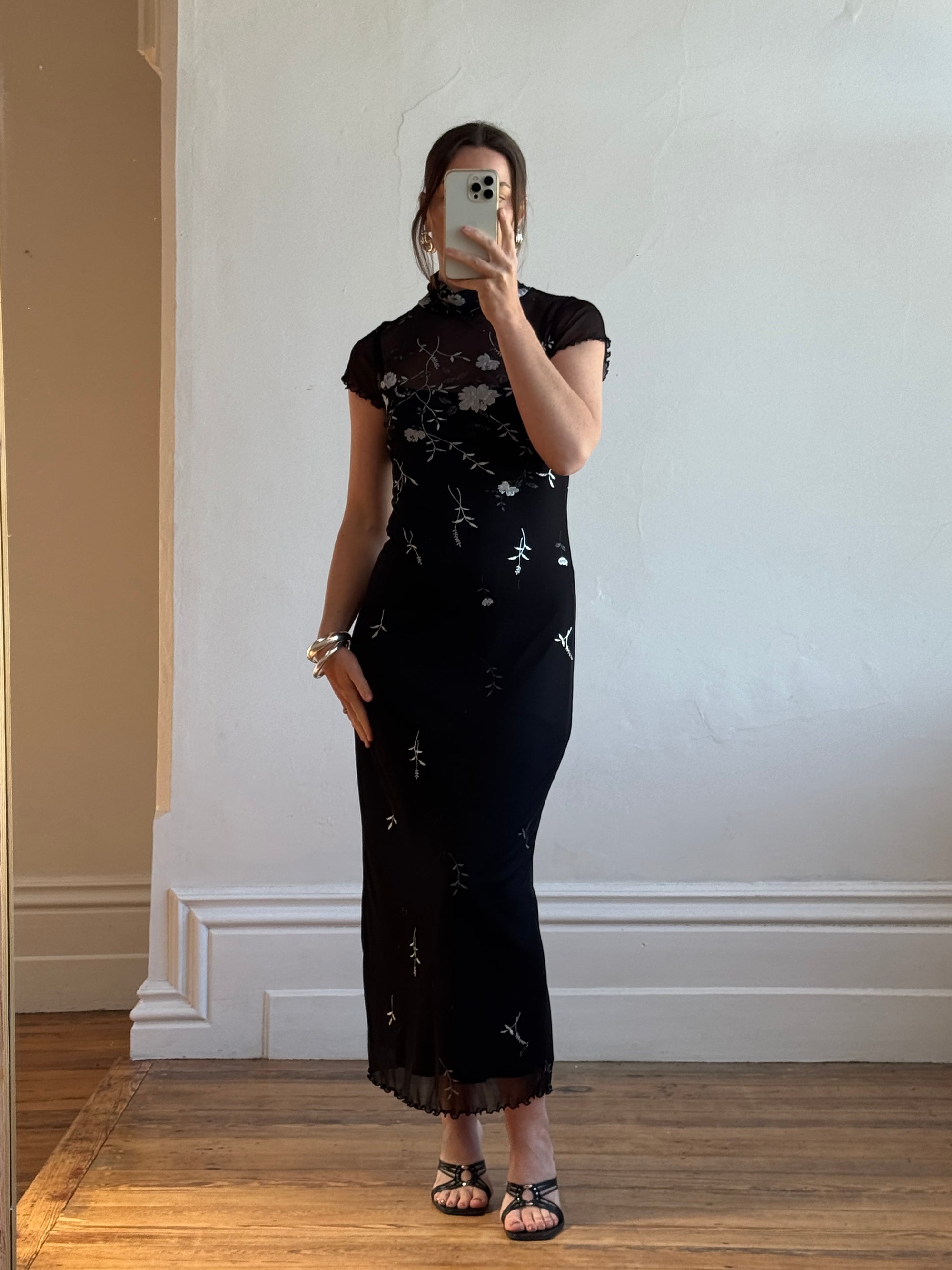 Vintage 90s Sheer Mesh Midi with Silver Vine