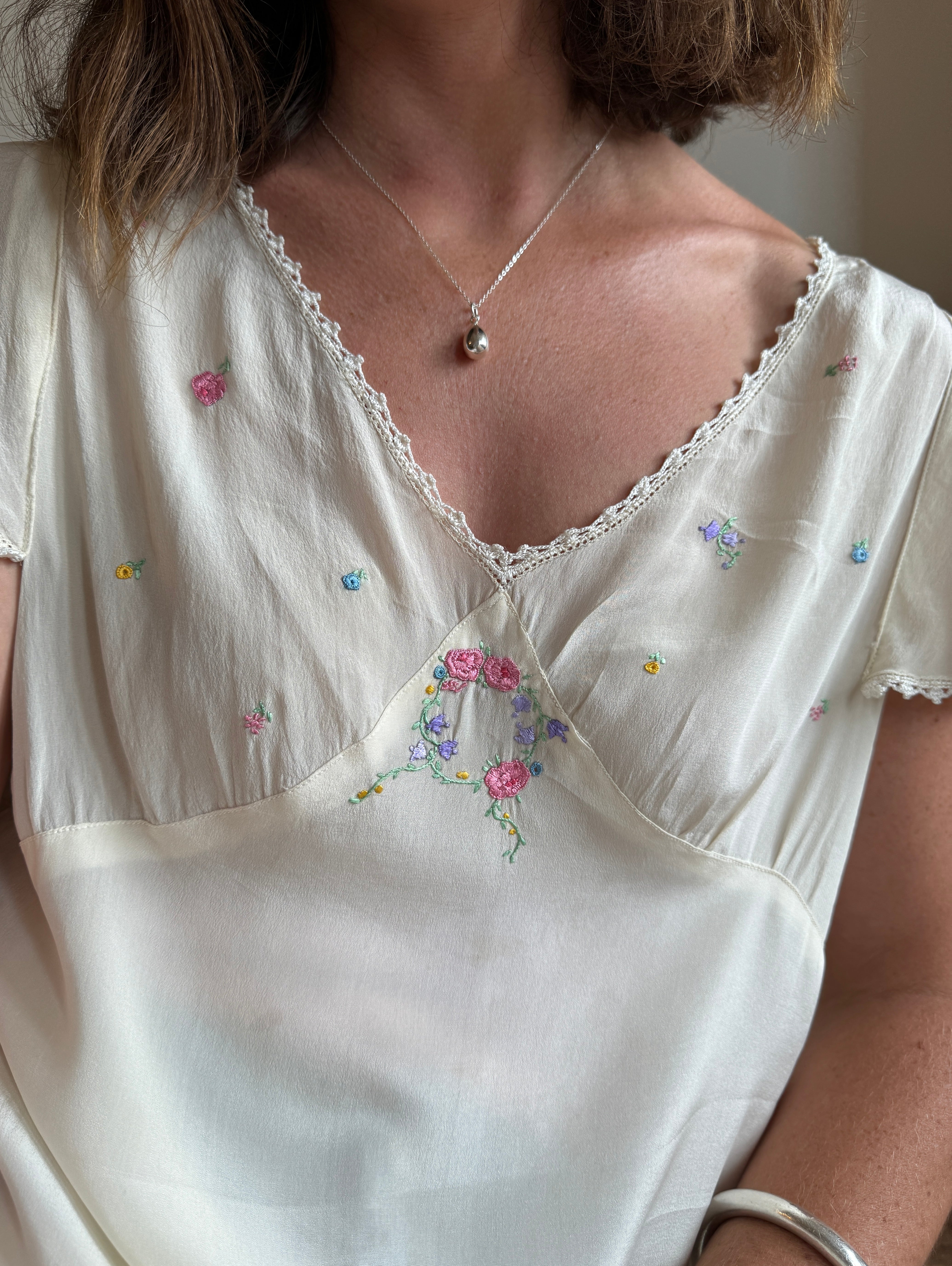 Vintage Cream Sundress with Floral Embroidery