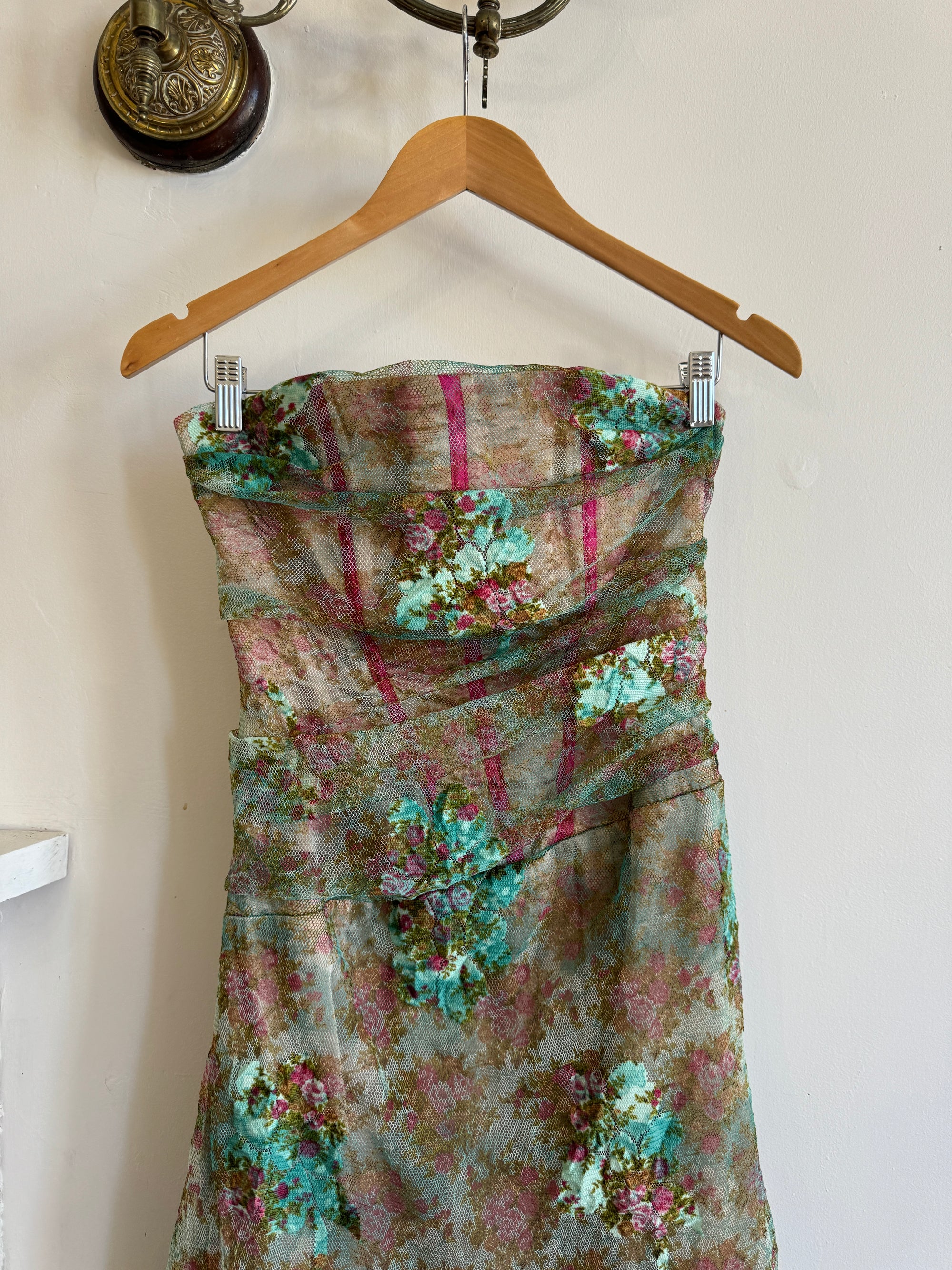 Vintage Y2K Teal Mesh Tapestry Corset Dress