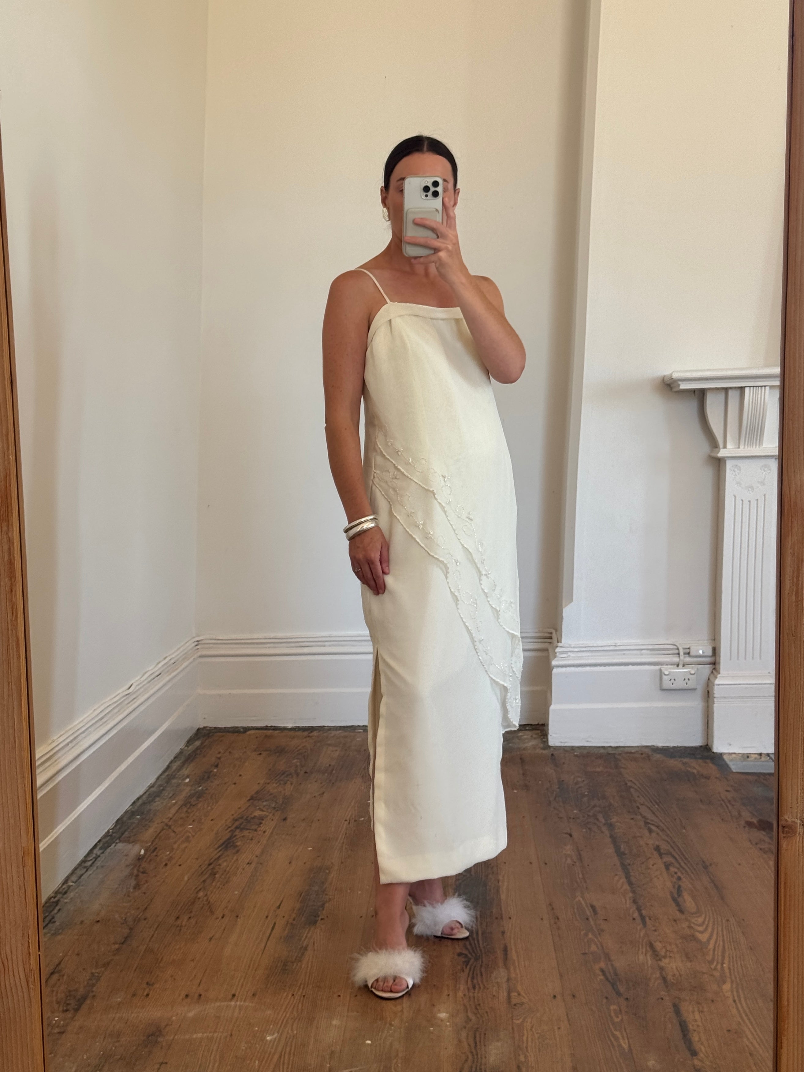 Vintage 90s Embroidered Column Wedding Dress