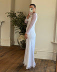 Vintage 90s Sheer Organza Long Sleeve Empire Bridal Dress