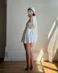 Vintage 70s Satin Jacquard Poet Sleeve Mini Dress