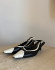 Vintage 90s Italian Leather Contrast Slingback Mule