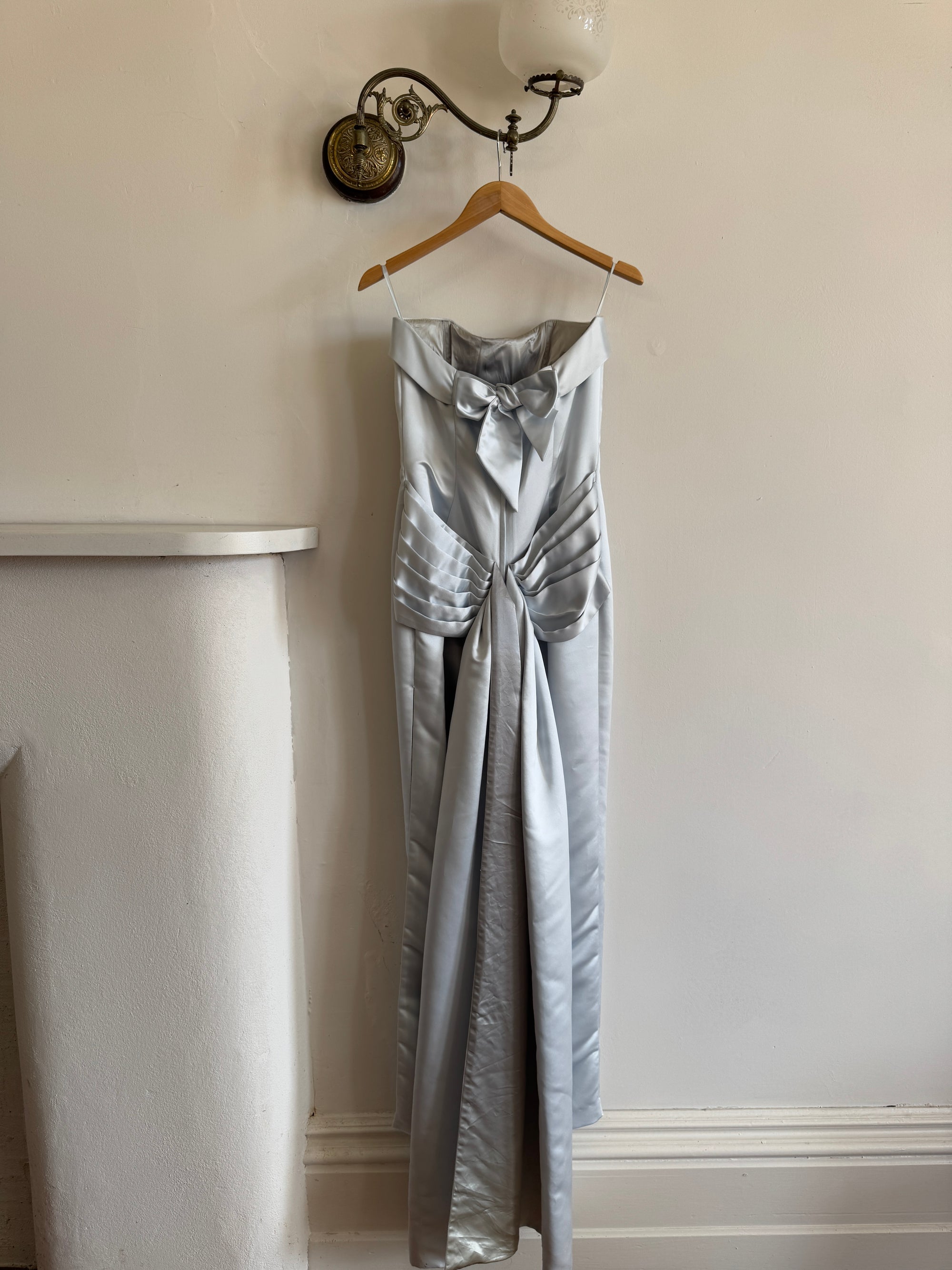 Vintage 90s Satin Pencil Dress Ice Blue