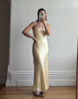 Vintage 90s Butter Yellow Organza Bias Slip Dress