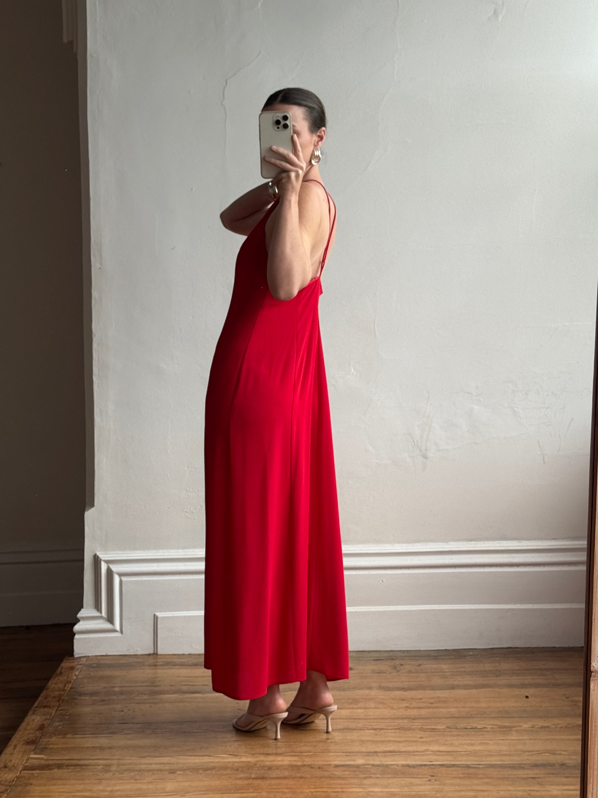Vintage 90s Crimson Crepe High Front Dress