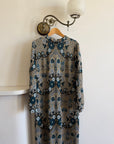Vintage 70s Paisley Tapestry Long Sleeved Maxi Dress Blue
