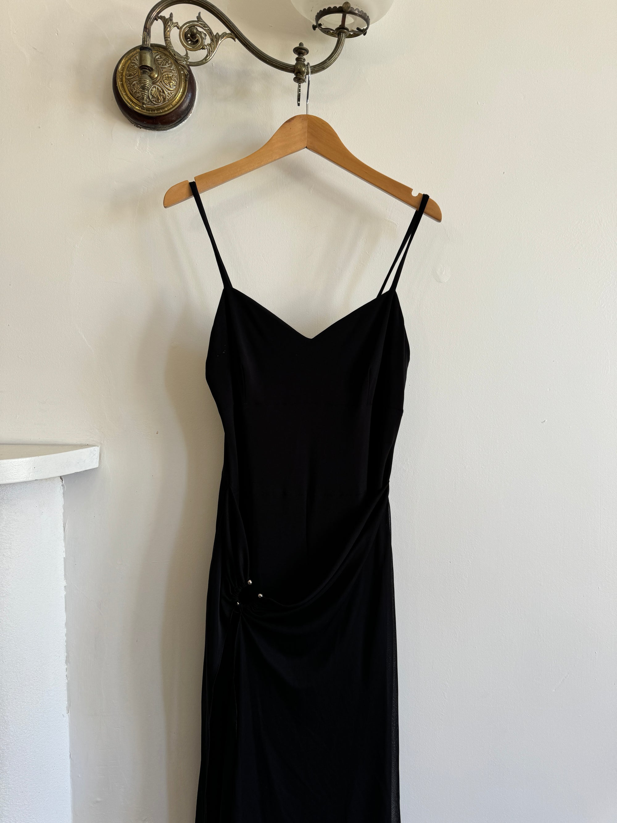 Vintage 90s Strappy Pantsuit with Sheer Skirt Overlay Noir