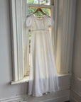 Vintage 70s White Chiffon Smocked Puff Sleeve Wedding Dress