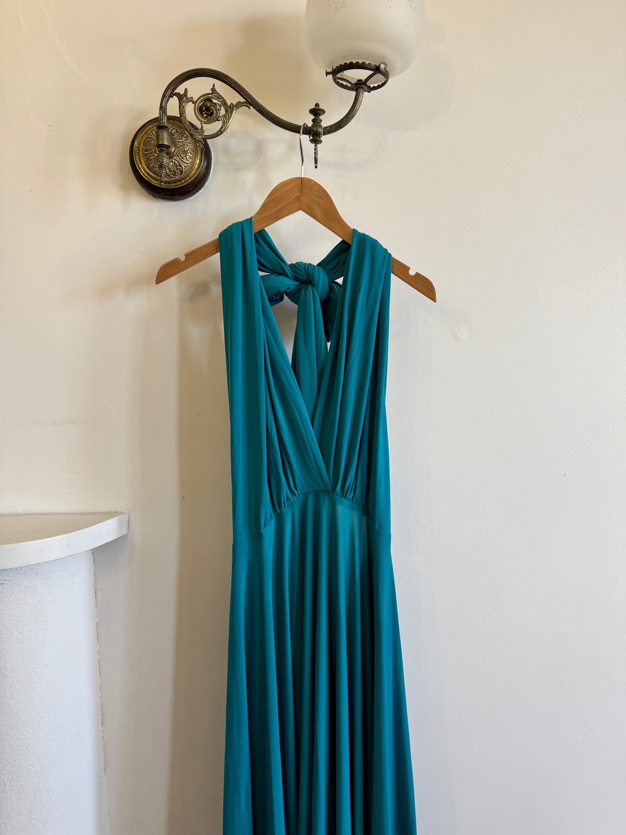 Vintage Y2K Plunging Jersey Multiwear Maxi Dress Teal