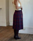 Vintage Wool Blend Plaid Pleated Skirt Plum