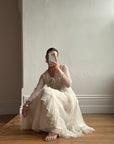 Vintage 70s Chiffon Rosette Wedding Dress Creme
