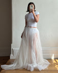 Vintage 80s Sheer Organza Webbed Lace Bridal Skirt