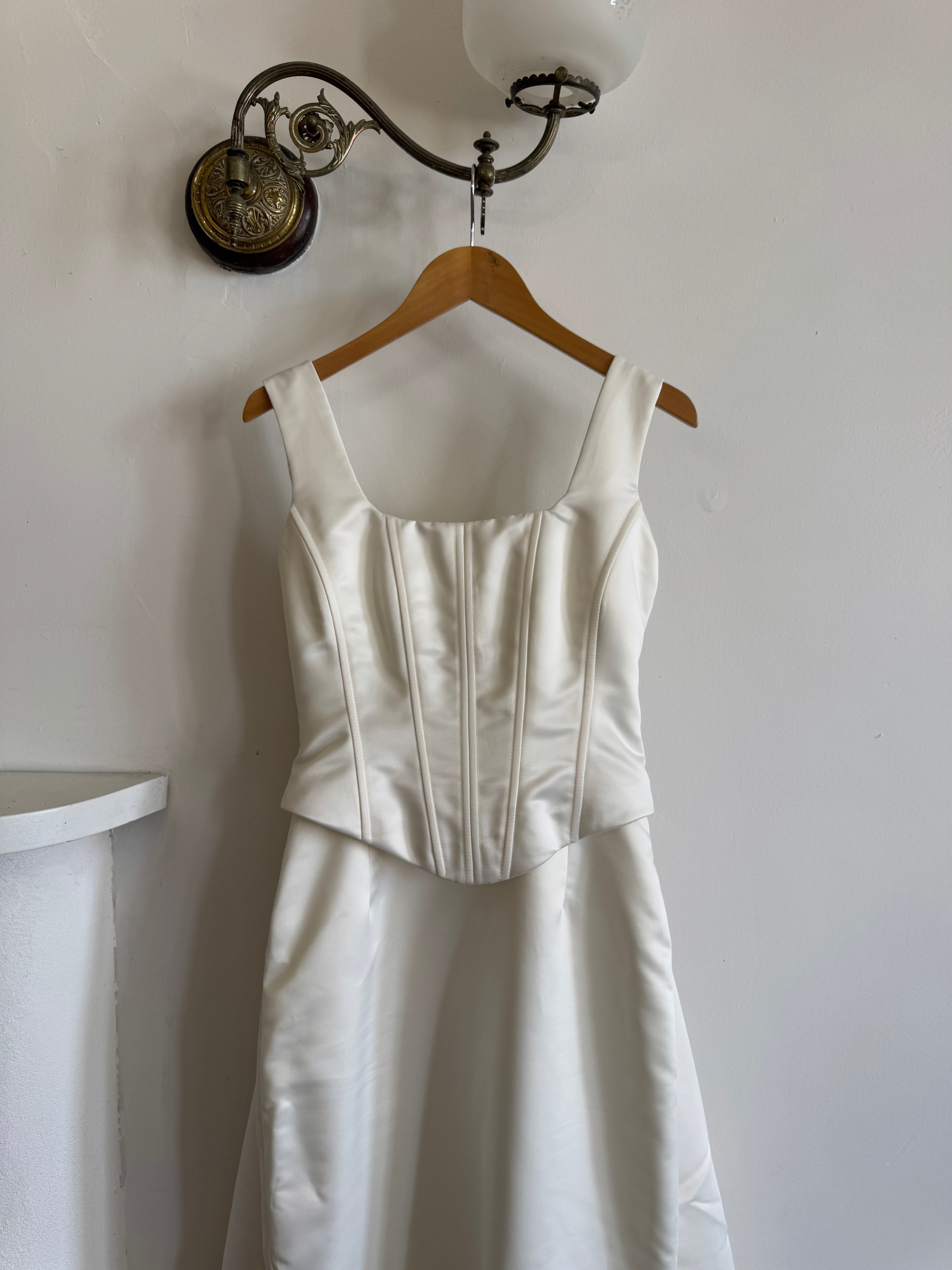 Vintage 90s Satin Corset Pencil Wedding Dress With Optional Train