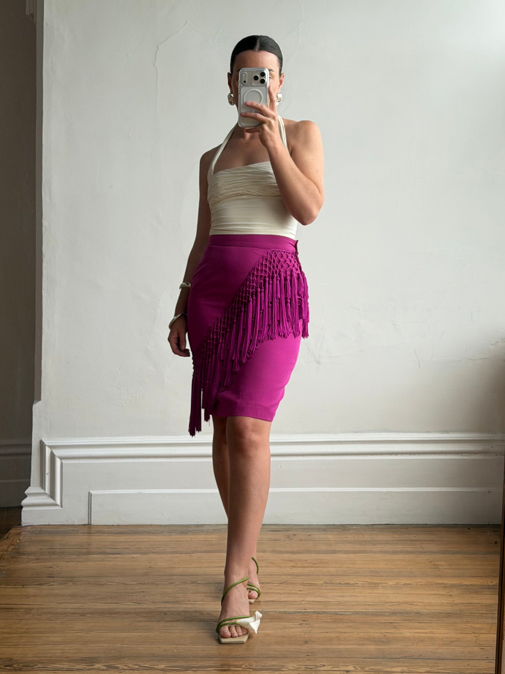 Vintage 80s Gianni Versace Couture Tassel Skirt Fuschia