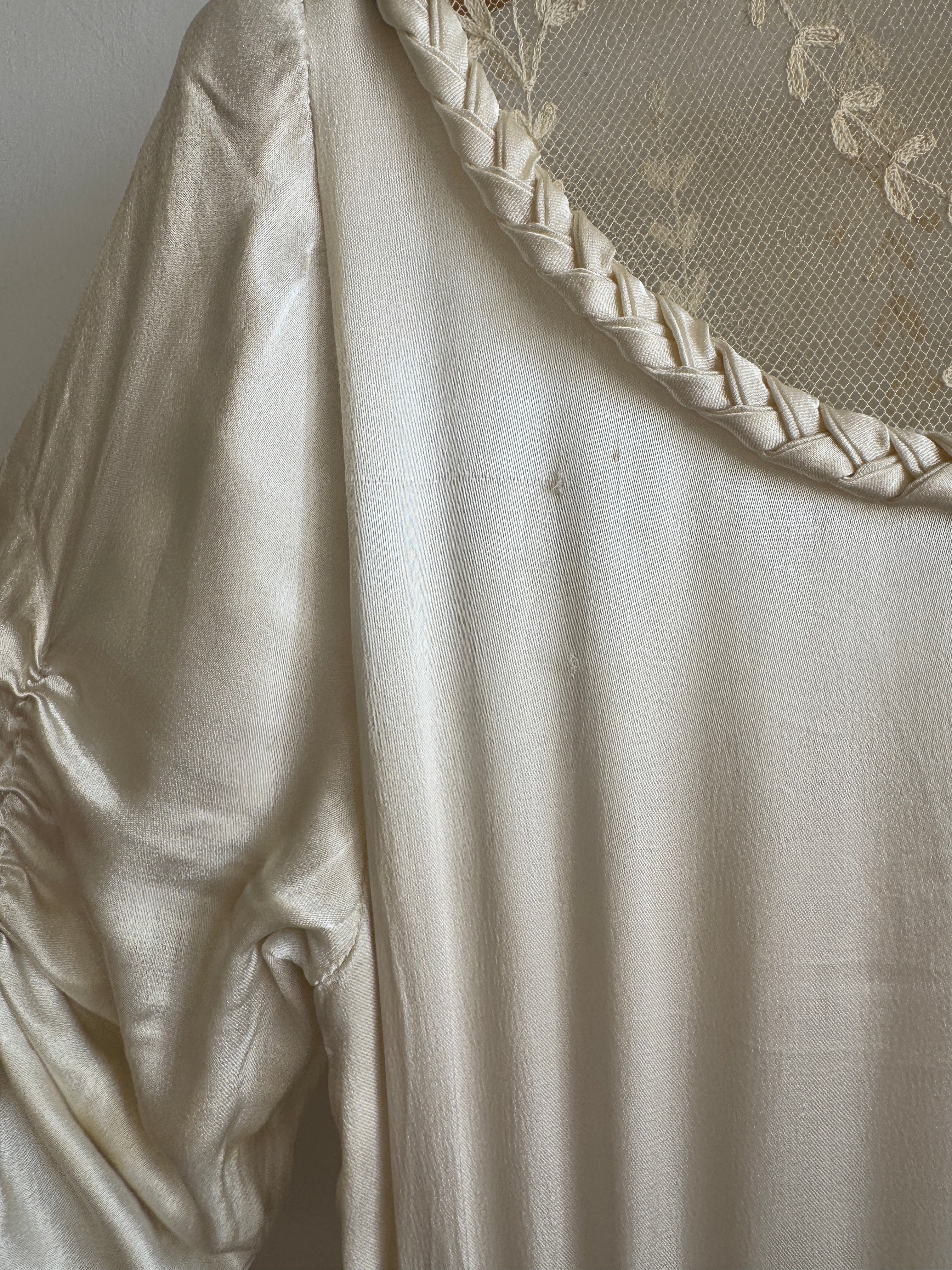 Vintage 50s Liquid Satin Wedding Dress With Lace