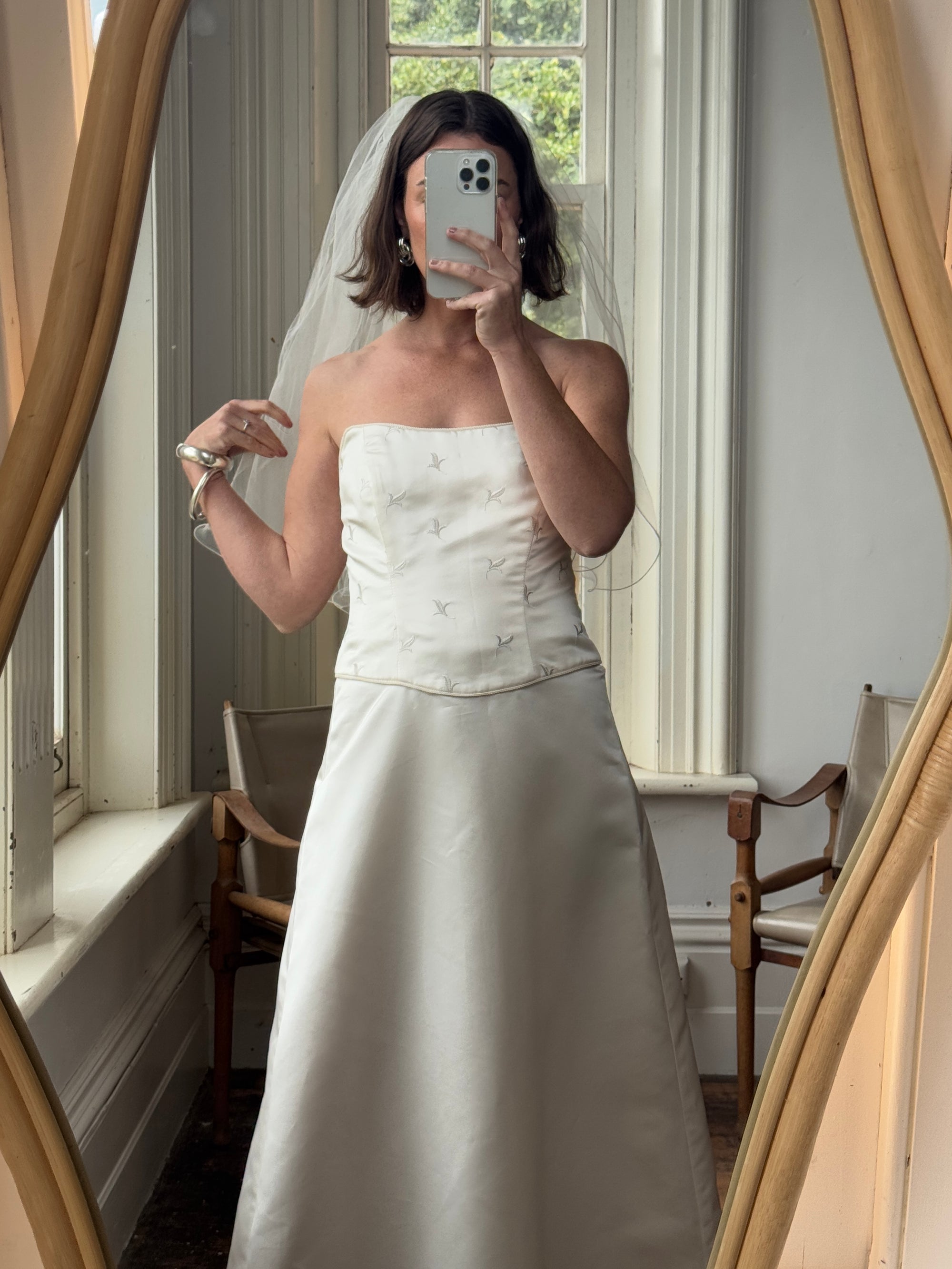 Vintage 90s Australian Made Column Strapless Satin Wedding Dress