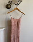 Vintage 90s Beaded Silk Party Dress Blush