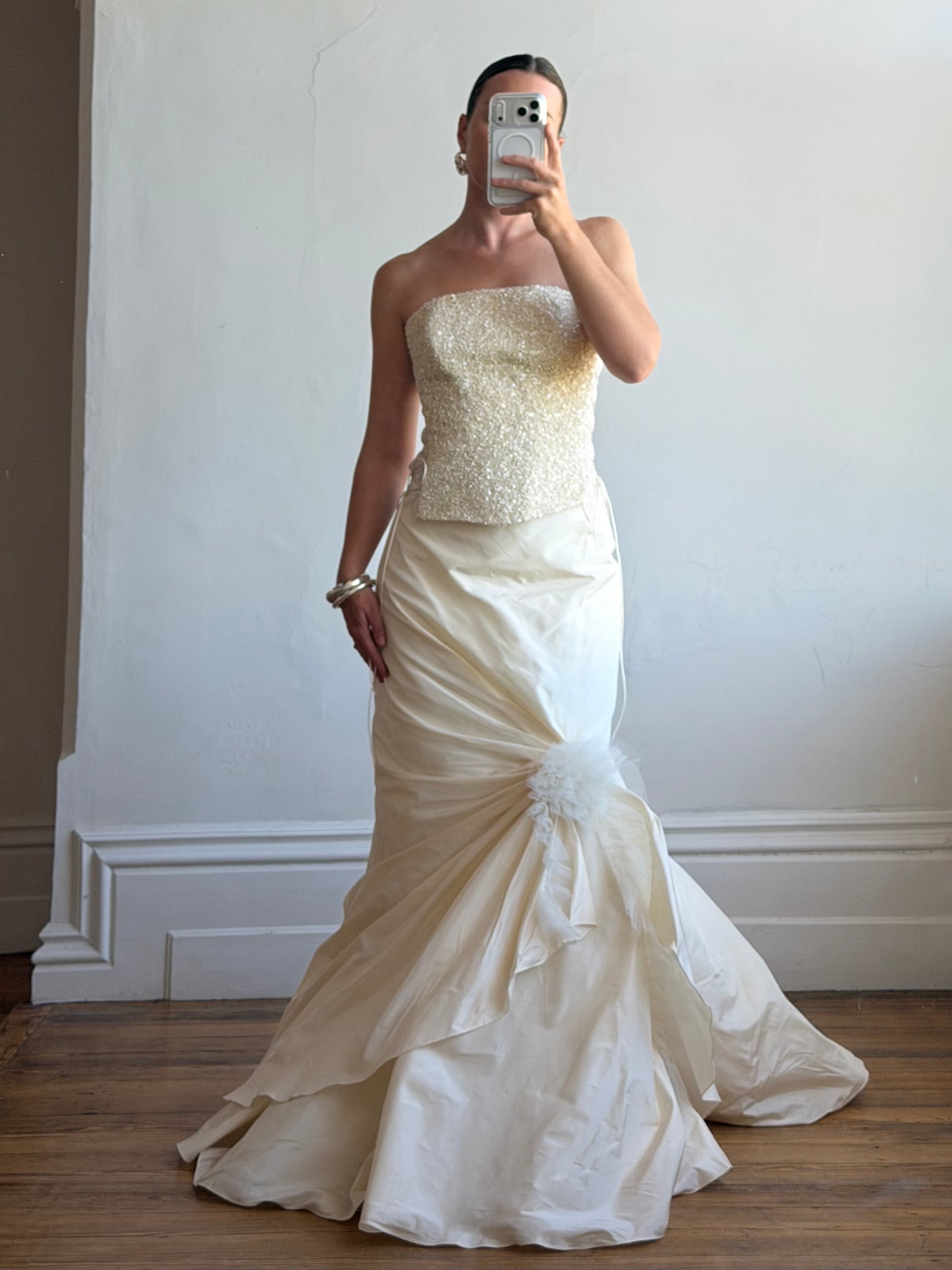 Vintage 90s Italian Pure Silk Taffeta and Sequin Bridal Set