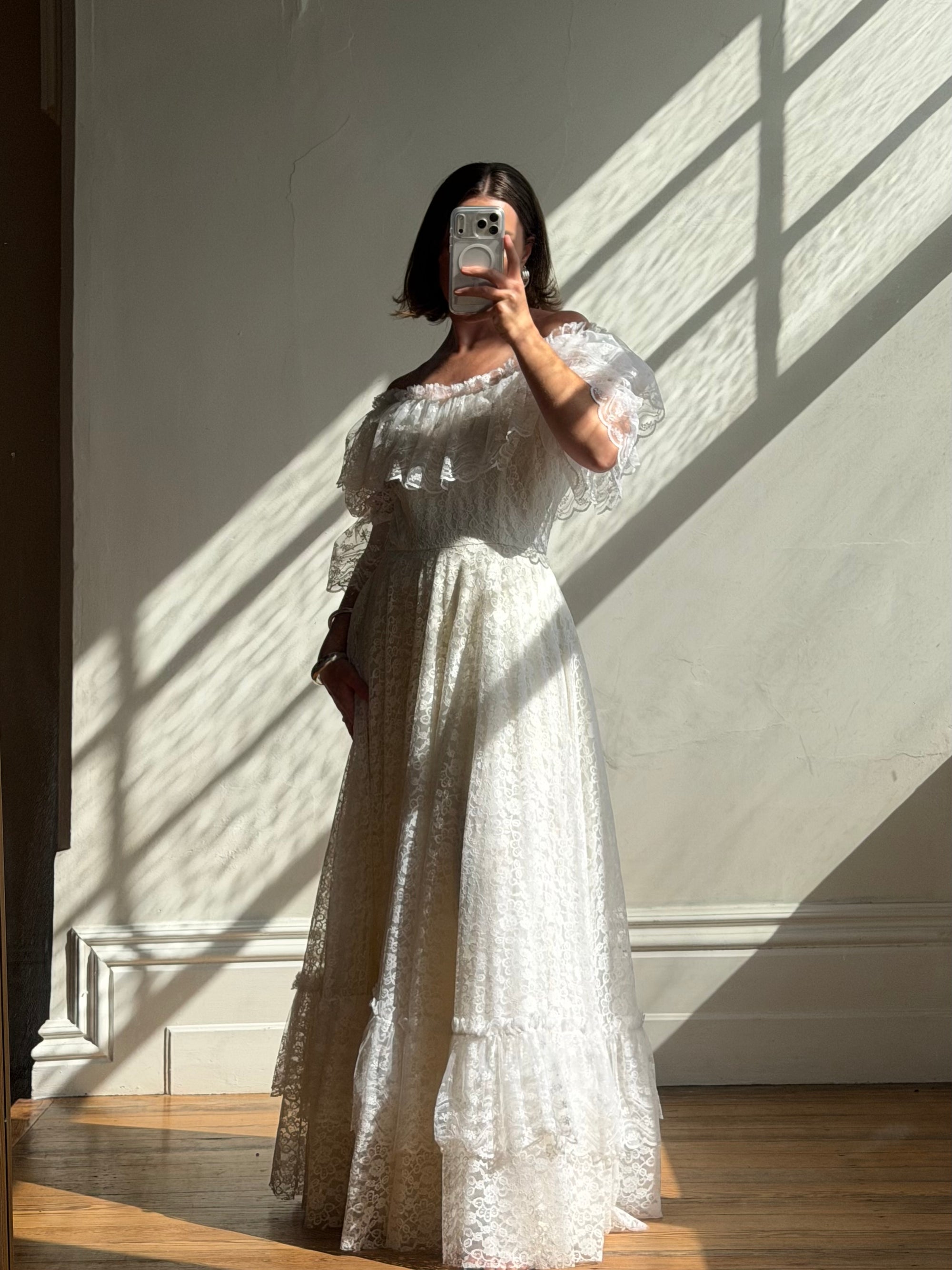 Vintage 70s Lace Prairie Wedding Dress