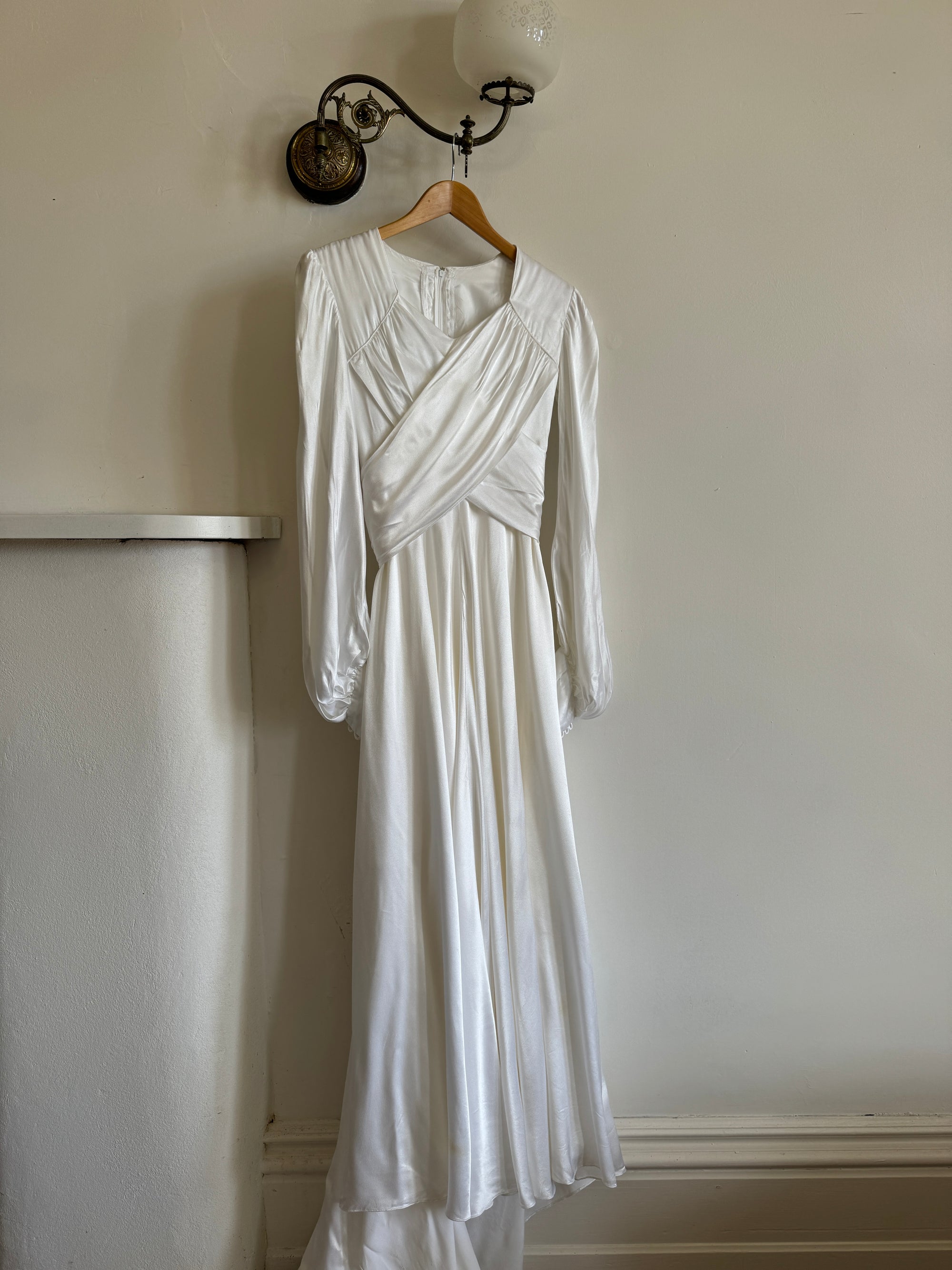 Vintage 60s Ivory Satin Draped Wedding Dress With Train