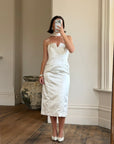 Vintage 90s Satin Strapless Bridal Midi With Neck Tie
