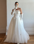 Vintage 90s Rosette Tulle Princess Wedding Gown with Gloves