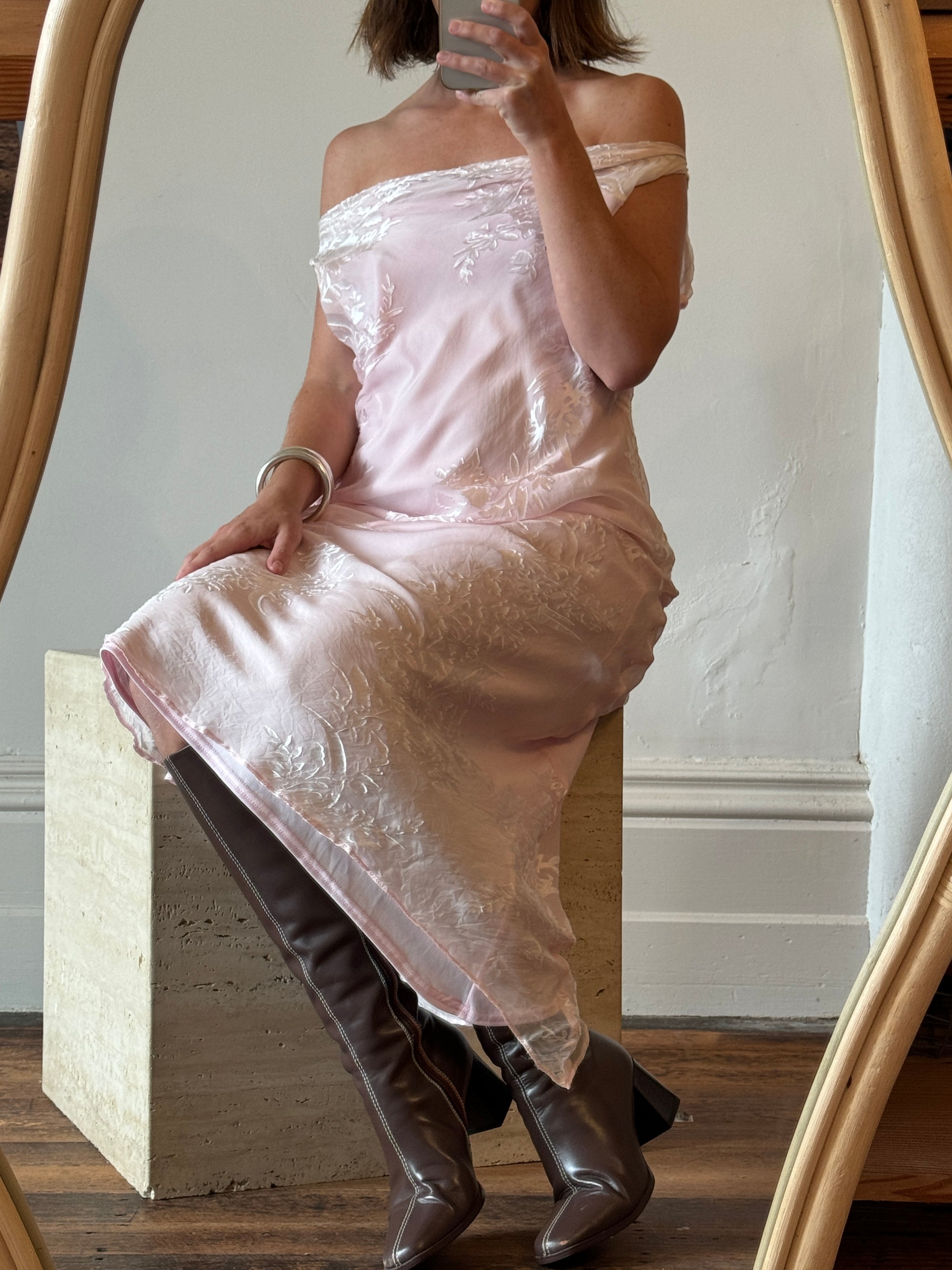 Vintage Y2K Silk Cowl Neck Midi Soft Pink