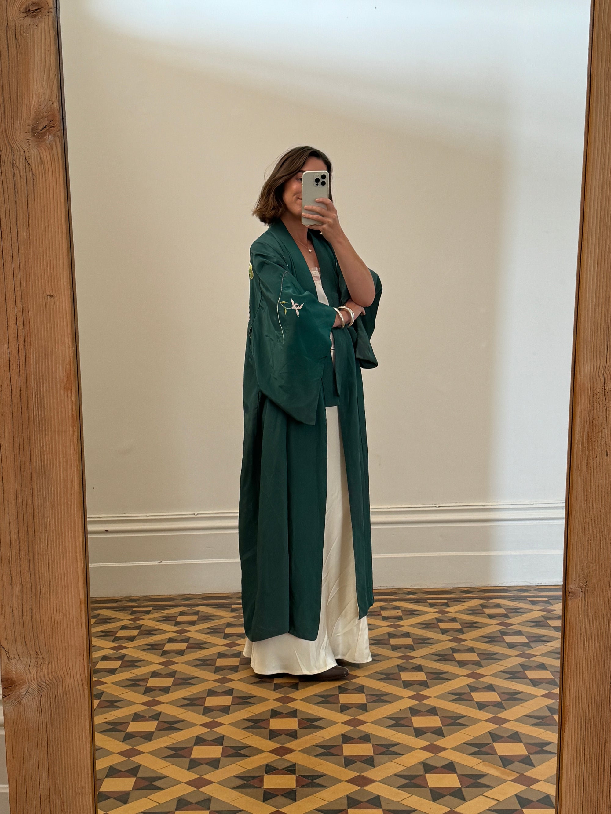 Vintage Japanese Embroidered Kimono Teal