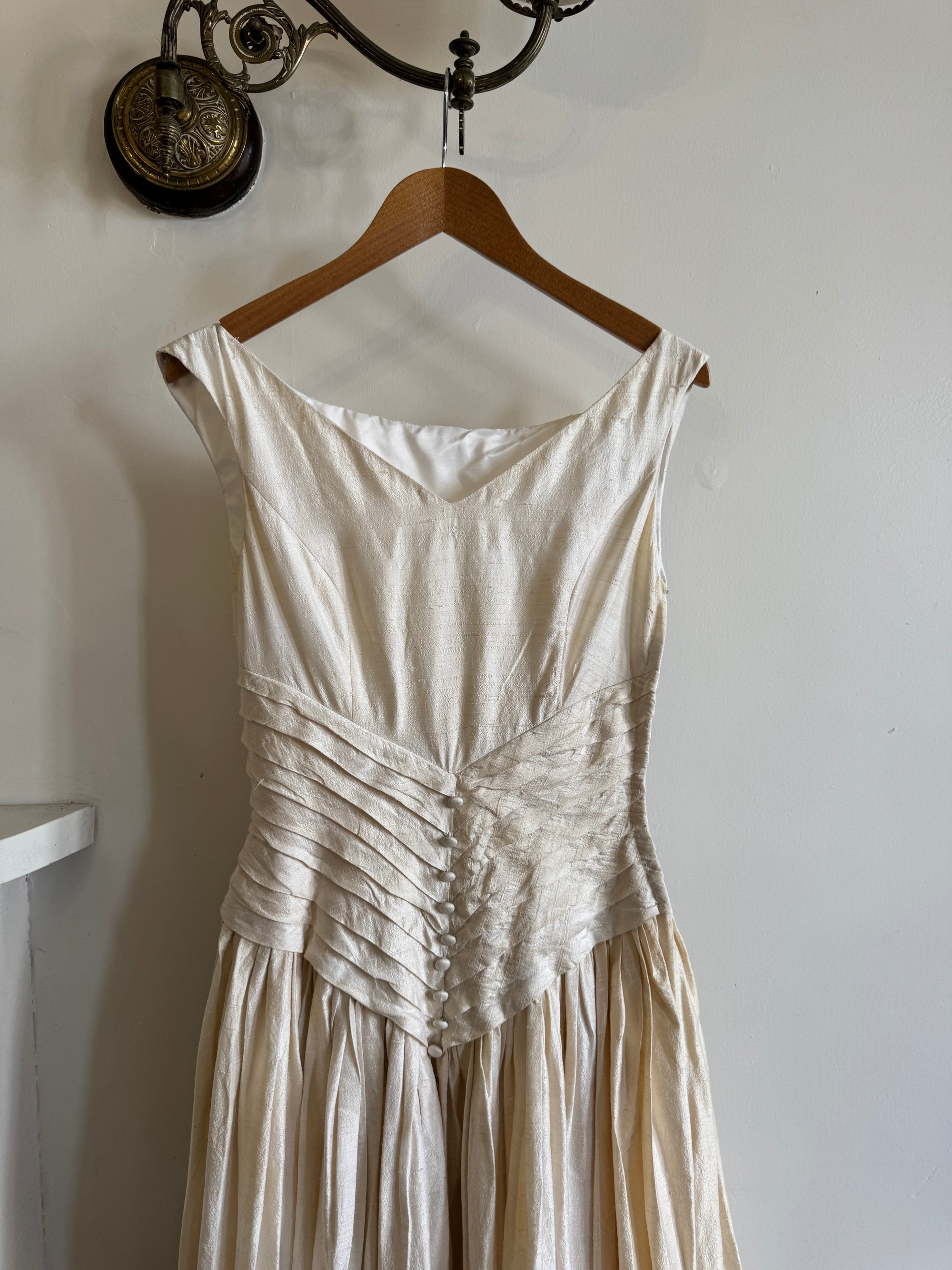 Vintage 90s Pure Silk Pleated Waist Wedding Dress