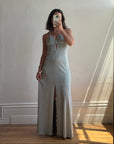 Vintage 70s Lurex Ice Blue Halter Maxi Dress