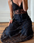 Vintage Black Lace Tie Front Slip Dress