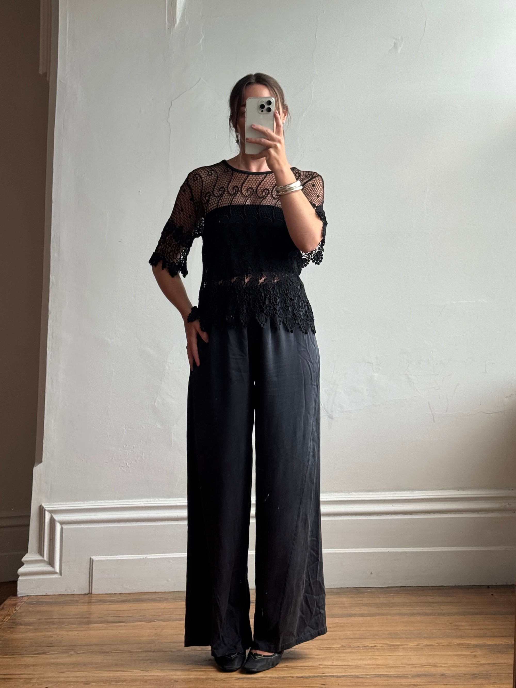 Vintage 90s Crochet Swirl Net Top