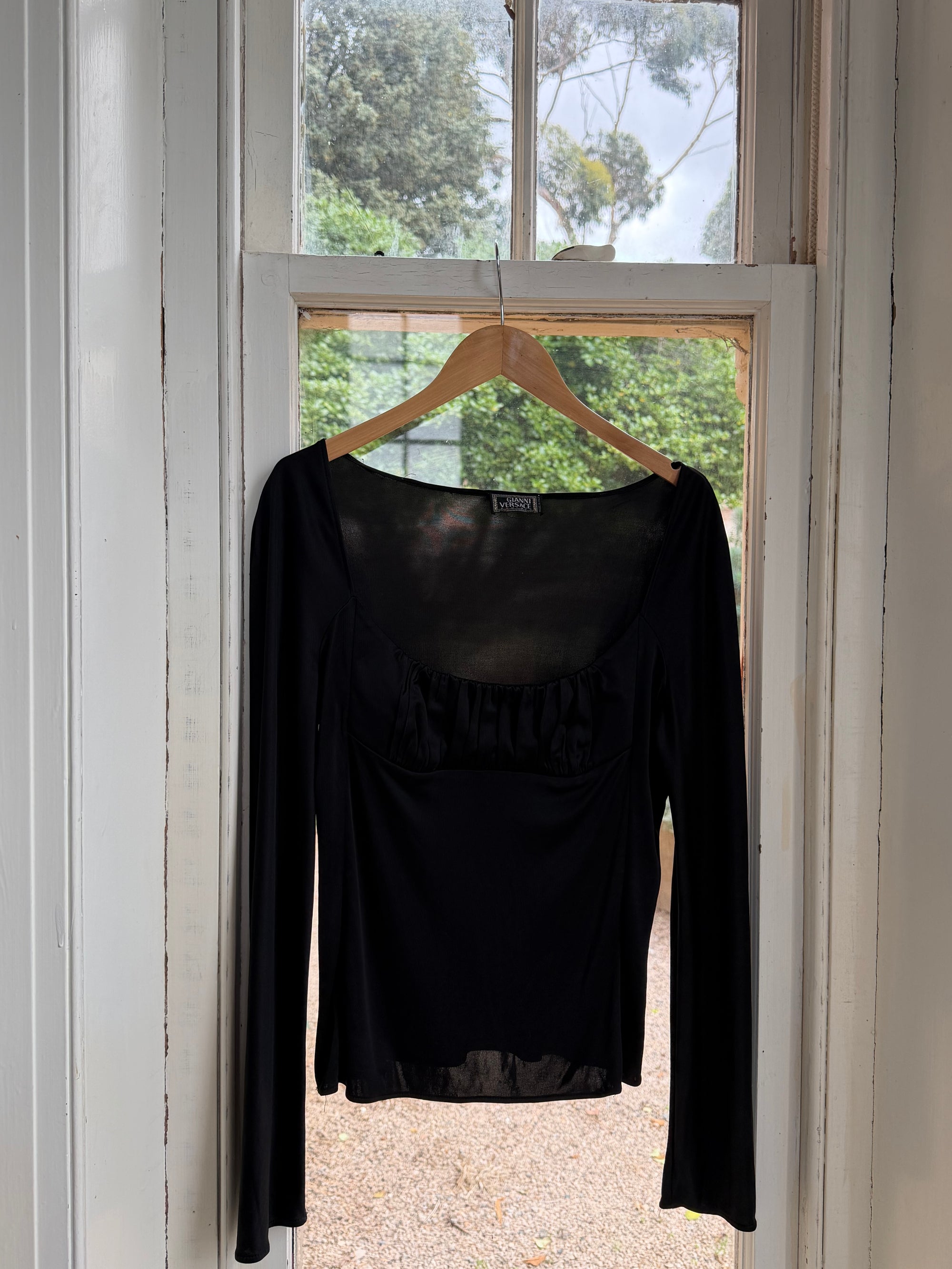 Vintage 90s Gianni Versace Gathered LS Top Noir
