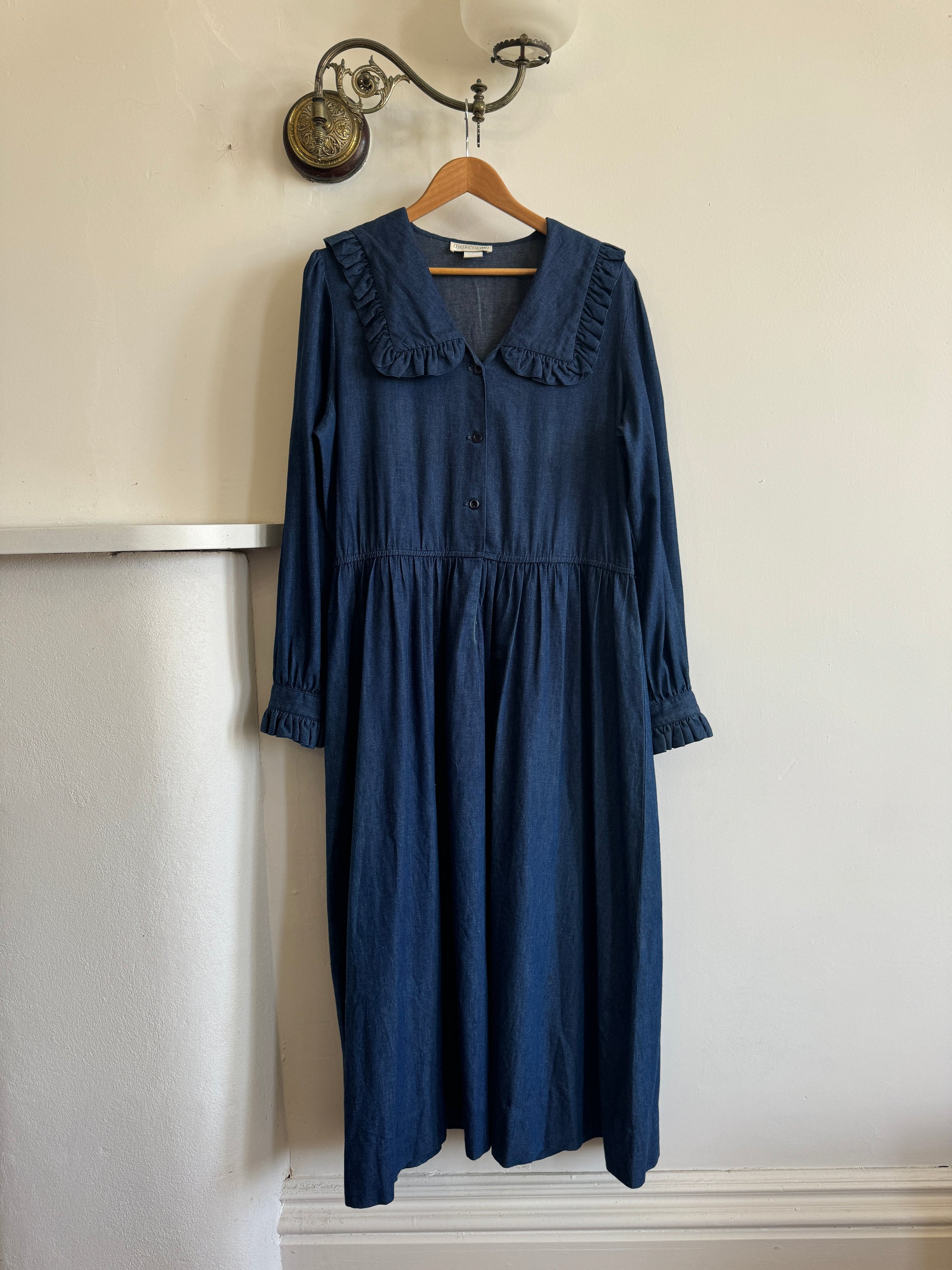 Vintage 80s Giant Collar Chambray Dress Navy